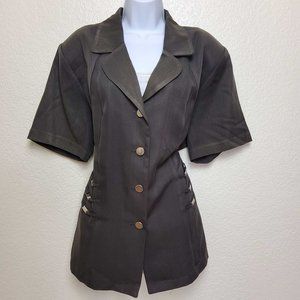 Tantrum Brown Button-up Shirt w/Metal Embellishments, Women's Size 20W